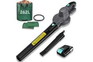 BlueMars Lightweight Cordless Leaf Blower for Gardens, Patios, Driveways,w/ 20V Battery, Charger,Minimal Noise and Vibration,Inclu. Garden Leaf Grabbers & 262L Garden Waste Bag,Blowing Leaf/Snow/Dust
