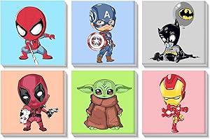 SENQAO Framed Paint by Numbers for Adults Beginners, 6 Packs Cartoon Adult Paint by Numbers Kits On Canvas, DIY Oil Painting Acrylic Craft Art for Home Wall Decor, 8x8in