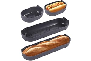 Welhammsae Silicone Moule à Baguette, 4 Pièces Maison Cuisine Moule a Pain Antiadhésif Réutilisable, Conception Poreuse pour Cuisson Pain Français et Gressins, 11.7*8.2*3.5 cm, 24.7*8.5*3.5 cm