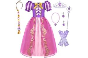 XFOZDM Robe de Princesse pour Enfant Fille Déguisement Princesse Filles Costume avec Accessoires Violet Robe de Soirée Cosplay Halloween Noël Anniversaire Fête Partie Carnaval
