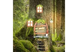 REFORUNG Puertas y Ventanas en Miniatura de Hadas para Árboles de Jardín que Brilla en La Oscuridad - Puerta de Gnomo con Luz de Calle para Decoraciones de Interior