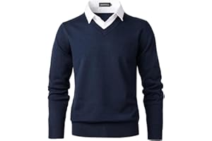HARBROSRCE Herren Strick Pullover mit Mock-Hemden Strickpullover 2 in 1 Hemd Kragen Pulli