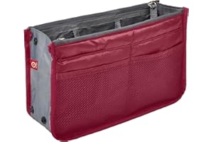 Ducomi Organizador de Bolsos Expandible – con 13 Compartimientos Grandes - Organizador Bolsos de Mujer para Almacenar Maquillaje, Documentos y Teléfonos (X-Large, Burdeos)