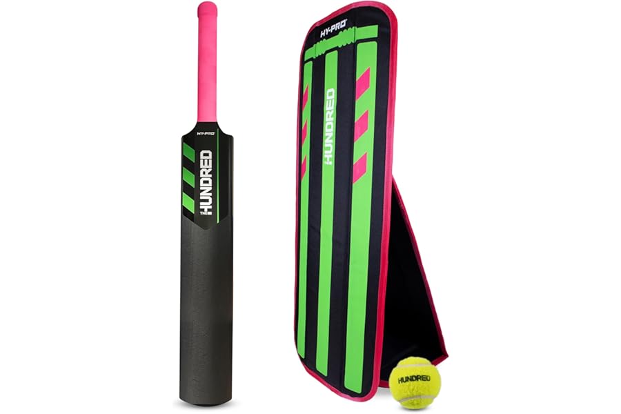 Hy-Pro Officially Licensed The Hundred Cricket Set — Kids Size 3 Plastic Cricket Bat, Foldable Stumps & Ball — Outdoor Garden Cricket Set for Children, Boys & Girls