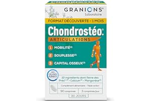 GRANIONS Chondrostéo+ Articulations 90 Comp Format Decouverte 1 Mois - Glucosamine, Chondroïtine, Msm, Harpagophytum, Bambou, Cassis, 90 unités
