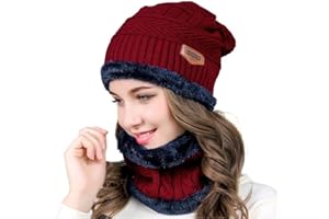 HIDARLING Unisex Warm Knitted Hat and Neck Warmer with Fleece Lining Winter Hat and Scarf for Skiing