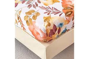 JEMIIPEE Fitted Sheet 90 x 200 cm - Colourful Autumn Floral Pattern - Fitted Sheet up to 30 cm Mattress Height - Bed Sheet Soft Polyester Microfibre Mustard Yellow