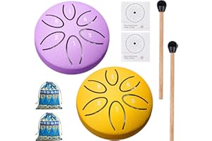 BORDEAG 2 Stück Zungentrommel, 3 Zoll Handpan, Regentrommel, Stahlzungen, Rain Drum, mit Notenblätter, Trommelstöcke, Tasche, für Meditation, Klangtherapie, Yoga (B)