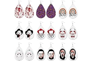 COLORFUL BLING Halloween Earrings Faux Leather Earrings For Women Teardrop Drop Dangle Earrings Bulk Pumpkin Ghost Skull Earrings Halloween Gifts For Adult Kids