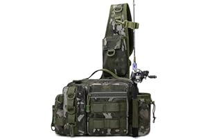 hzuisst Fishing Bag, Single Shoulder Fishing Tackle Bag with Rod Holder, Carp Fishing Tackle Bags, Camouflage Outdoor Carryall Bag, Heavy-Duty Oxford Fabric Water-Resistant Multi-Pockets Camping Pack