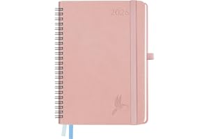 FEKSINO Agenda 2026 Semainier format A5 21,3 x 14,6 cm - Couverture Souple en PU Cuir Spirale, janvier à décembre 2026,Planner Vertical Scolaire 12 Mois, Papier 100 g/m²,Rose
