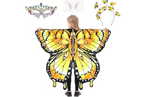 AUYAO Costume da Farfalla per Bambini, 4 Pezzi Mantello Ali Farfalle con Maschera, Fascia per Capelli e Adesivo, Mantello Ali Farfalla Bambina Set, Colorate Scialle Farfalle per Feste Carnevale