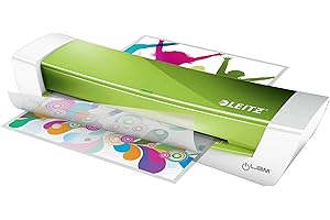 Leitz iLAM Home Office - Plastifieuse A4 pour la Maison, Préchauffage Rapide en 3Minutes, Pochettes de 75-125 Microns, Lot de Pochettes pour Plastifieuse A4 Inclus, Coloris vert, 73680054