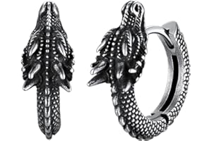 U7 Drachen Ohrringe für Herren Damen Wikinger Creolen Edelstahl Gothic Kreolen Männer Punk Ohr Schmuck für Geburtstag Weihnacht Halloween, Silber/Gold/Schwarz