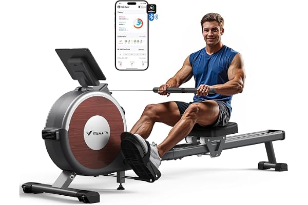MERACH Rameur Musculation D'appartement, 16 Niveaux de Résistance, Rameur Magnétique Silencieux avec APP Exclusive, Rails Doubles Améliorés pour Plus de Stabilité, Assemblage Facile