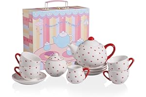 SWEEJAR HOME Sweejar Porcelain Tea Set for Little Girls,Kitchen Toys Tea Party Set for Kids Toddler Kitchen Pretend Toy Include Children Teapot, Cup & Saucer Set of 4, Sugar Bowl and Cream Pitcher(Love)