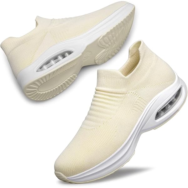 VAN HILL Damen Sportschuhe Slip On Strick - Leichte Freizeitschuhe Mit Profilsohle, 3,5 Cm Absatz