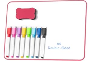 Pechor Dry Erase Whiteboard A4 Mini, Double Sided Magnetic White Board with 8 Dry Erase Pens and Eraser for Kid Student Drawing Learning at School, Home, Office(21 x 30 cm, Pink)