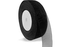 Bealif 25mm Black Organza Chiffon Ribbon, 45M Chiffon Ribbon Birthday Gift Wrap Ribbon Halloween Ribbon for Florist Flower, Hair Bows, DIY Sewing Project, Wedding Birthday Decoration (Black), 2.5CM