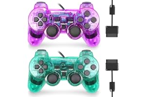GBCON Wired Controller for PS2 High Performance Double Shock Gamepad Joystick Remote Compatible with Play station 2 (Clear Green and Clear Purple)