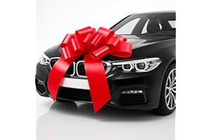 KNJOMZIE Duża kokarda samochodowa, duża kokarda prezentowa (czerwona, 58 cm), ogromna kokarda samochodowa, duża kokarda z 2 przyssawkami, do samochodu, roweru, na Boże Narodzenie, wesele, urodziny