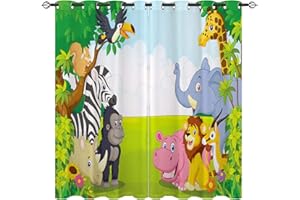 YUANZU Kids Blackout Curtains for Bedroom, Cartoons Jungle Animals Zoo Family 3D Pattern Eyelet Thermal Insulated Printed Curtains for Playroom Nursery, Set of 2 Panels W168cm (66") x D229cm (90")