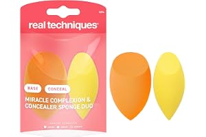 Real Techniques Miracle Complexion Sponge + Concealer Sponge Duo, makeupblandningssvampar för foundation & concealer, erbjuder ljus till medium täckning, naturlig, daggig smink, latexfritt skum 2 st