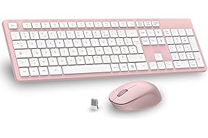 LeadsaiL Ensemble Clavier et Souris sans Fil, Ultra Mince and Silencieux Clavier AZERTY Français Pleine Taille 2.4G avec Récepteur USB pour PC, Ordinateur Portable, Windows, Mac -Rose