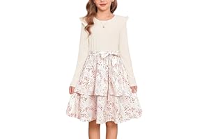 GRACE KARIN Mädchen Prinzessin Kleid Rundhals Langarm Festlich Blumen Rüschen Partykleid 6-14 Jahre