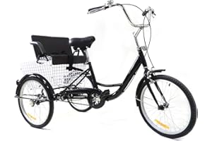 TFCFL 20 Inch Tricycle for Adults - Gearless Aluminium Adult Bicycle with Basket & Child Seat - Single Speed Wheel - Comfort Bicycle for Outdoor Sports - City & Urban - Black