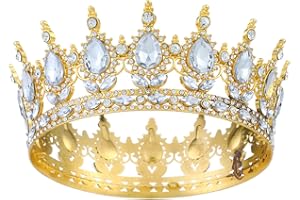 Omnikryp Corona Regina, Corona da Donna Rotondo con Strass Scintillanti, Diadema Vintage Principessa, per Quinceanera Birthday Wedding Pageant Prom Homecoming Halloween Costume Party