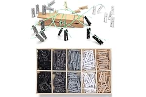 ANTEVIA MATÉRIAUX ANTEVIA - Juego de 200 mini pinzas para la ropa de madera de 25 mm con caja de almacenamiento | Ocio creativo Foto | Más de 10 modelos | Color: Beige blanco gris negro | alfileres de madera (Minipin
