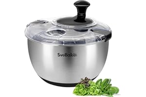 SveBake Centrifugadora Lechuga Acero Inoxidable 18/10, 4.5L Escurridor Verduras con Mango Giratorio Y Base Antideslizante, Escurridor Ensalada Sin BPA