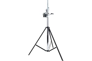 LightmaXX LS-4000 PRO Kurbelstativ 4m, Professionelles Wind UP-Stativ aus Stahl, 85kg Belastbarkeit, Höhenverstellbar 175-400cm, Inklusive TV-Adapter - Silber