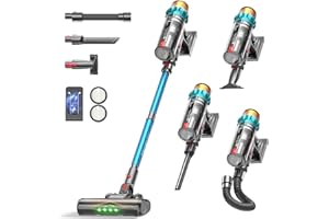 ElecKeys Akku Staubsauger 50000Pa/600W/70Min, Staubsauger Kabellos mit LED Display, 1,8L Akkustaubsauger mit Anti-Tangle-Bürste, Selbststehend für Tierhaare Teppiche Hartböden Auto, Blau, K10