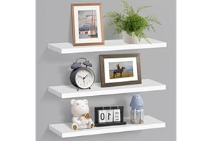 KOROI White Floating Shelves for Wall Set of 3,Wooden Wall Mounted Shelves Modern Decorative Display White Floating Wall Shelf for Living Room, Bedroom, Bathroom,Kitchen, Home Office, Laundry room
