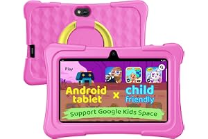 Kids Tablet, 7 Inch Android 15 Tablet for Kids, 8GB+32GB 1TB Expanding, Quad Core Toddler Tablets with Shockproof Case, BT5.0, WiFi 5, Parental Controls, Games, Dual Camera (Pink)