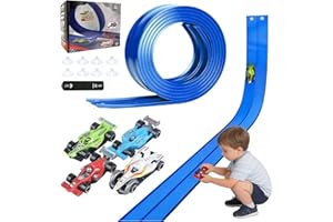 EPICSOA Car Track 4.5m, Flexible Race Track Car Ramp Track Toy Rolls Up Portable Dual Racetrack with 4 Cars + 8 Suckers + 1 Connector, for Jumps Loops Ramps, Birthday Gifts for 3 4 5 6 7 8 Year Boys Girls