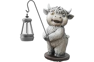 FIGORONA Highland Cow Statue Light, Resin Highland Cow Statue Light, Solar Lamp, Highland Cow Decorations, Suitable for Patio, Balcony, Indoor Lighting and Decoration, Gifts, Decoration (Hold/g)