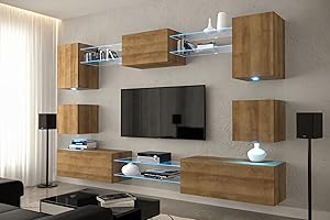 Furnitech AN1 Nawara New Pareti attrezate, Soggiorno moderno, Set mobile TV, Armadio moderno, Pensile (Led blu, AN1-17DZ-M4-1A-NEW)