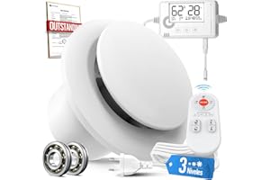 SBONNI Extractor de Baño 100 mm 3 Velocidades, Sensor de Humedad y Temperatura, Temporizador, Mando a Distancia, Silencioso Potente, Ventilador Baño Cocina Sótano, Extractor de Aire Redondo P109