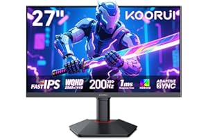 KOORUI 27 Inch QHD Gaming Monitor, 200Hz Monitor, 1ms, Fast IPS, HDR400, 95% DCI-P3 Color Gamut, Height/Pivot/Tilt Adjustability, Adaptive Sync Technology, HDMI & DP Ports, 2K Display, Black G2722P