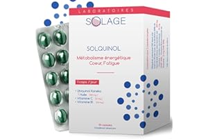SOLAGE LABORATOIRES SOLQUINOL. COENZYME Q10 UBIQUINOL KANEKA Pure et Stable, La seule forme étudiée et démontrée - Antioxydant Radicaux Libres, Anti-âge, Anti-fatigue. 30 capsules de 100mg d’ubiquinol. Laboratoire SOLAGE