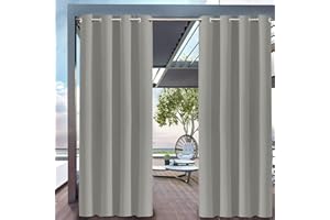 Hiseng Rideaux Extérieur Imperméable, Rideau Occultant Isolant Thermique Rideau d'Extérieur avec Oeillet 1 Pièce Rideau pour Pergola Rideau Terrasse Rideau Pare Soleil (132x160cm,Gris Clair)