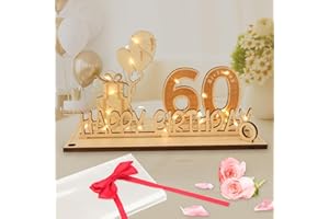 60th Birthday Gifts for Women Men, Seutgjie 60th Birthday Decorations with LED Fairy Lights Bow Knot and Gift Paper for 60 Years Women Men for Wedding Anniversary Table Decoration