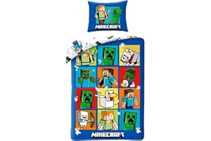 Halantex Minecraft Creepers - Juego de funda nórdica de 140 x 200 cm y funda de almohada de 70 x 90 cm, 100% algodón