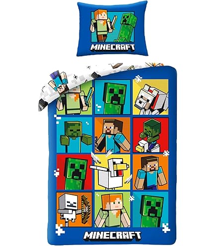 Minecraft Survival Mode beddengoedset, dekbedovertrek 135 x 200 cm kussensloop 80 x 80 cm, 100% ultrazachte microvezel