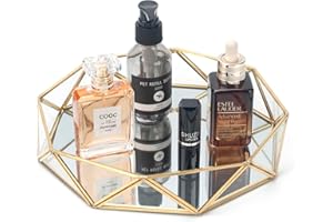 CESTATIVO Szklana taca na perfumy, złota taca na lustro, organizer na perfumy, taca do makijażu, dekoracyjna taca na toaletkę, komoda, blat łazienkowy, duża