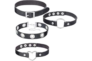 OLaiXin 4 PCS Black Leather Choker Neklace O Ring Vintage Gothic Punk Choker Fancy Dress Rock Choker PU Leather Choker Collar For Women Men Accessory