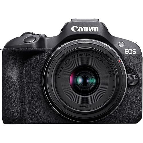 Canon EOS R100 Mirrorless Camera RF-S18-45mm F4.5-6.3 is STM Lens Kit, 24.1 Megapixel CMOS (APS-C) Sensor, 4K Video, RF Mount, Black